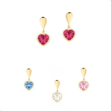 Imagem de Par De Brincos Ouro 18k 750 Pingente Coração 6mm Zircônia - GIFT PLACE
