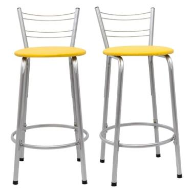 Imagem de Kit 2 Banquetas Flórida 60cm Estrutura Prata Ideal Cozinha Gourmet Área de Lazer Piscina Balcão Bancada Bistro Bar (Assento Amarelo)