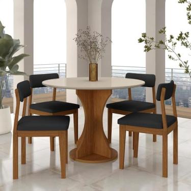 Imagem de Mesa Redonda Cosença Com 4 Cadeiras Estofadas Fre/off/s.preto - M.a Freijó/off Premium/preto