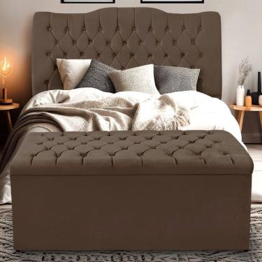 Imagem de Kit Cabeceira E Calçadeira Baú Dunas Queen 160 Cm - Veludo Marrom