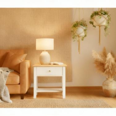 Imagem de Mesa Lateral 1 Gaveta Madeira Maciça Louise Branco/Mel