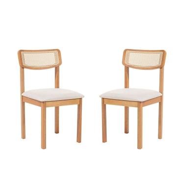 Imagem de Kit 2 Cadeiras com Encosto Tela Assento Estofado Florença Cru/Verniz Mel