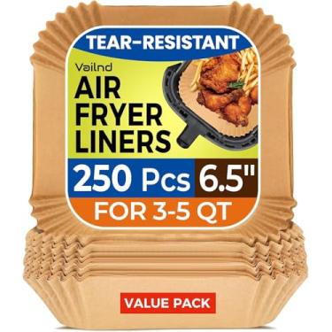 Imagem de Forro de papel para fritadeira a ar: 250 peças de folhas de papel manteiga, forro de fritadeira de ar descartável, à prova de óleo, à prova d'água, forro de cesta de airfryer quadrado (16,5 cm)