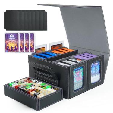Imagem de AFIING Caixa de baralho MTG com visor Commander, serve para mais de 480 cartas de manga dupla, caixa de armazenamento TCG 5 em 1 com estojo removível, 4 toploaders, bandeja de dados e alça para