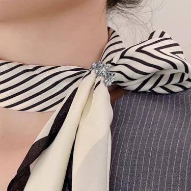 Imagem de Margarida flor CZ lenço de seda anel slide clipe para mulheres cachecóis xaile camiseta moda minimalista banhado a ouro/prata fivela floral fecho para vestidos, acessórios de roupas, joias modernas