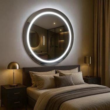 Imagem de Espelho Jateado Led Decorativo Luxo Quarto Sala Banheiro Hall Bivolt -