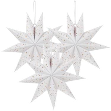 Imagem de TOYANDONA Abajures de papel de Natal: 3 peças brancas 9 pontas estrela abajur abajur decoração pendurada, 35 cm capas de lâmpada vazadas para decoração de casamento, aniversário, feriado, festa de