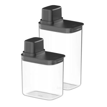 Imagem de Pote Hermético Organizador com Vedação 1,5/2,3 Litros Dispenser Copo Medidor Porta Cereais e Grãos (Preto)