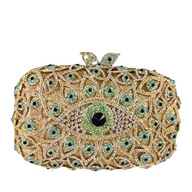Imagem de Boutique De FGG Bolsa clutch feminina olho turco com glitter, bolsa de mão de cristal, para festa, jantar, strass, mini, 438 Ab-green#6, Small
