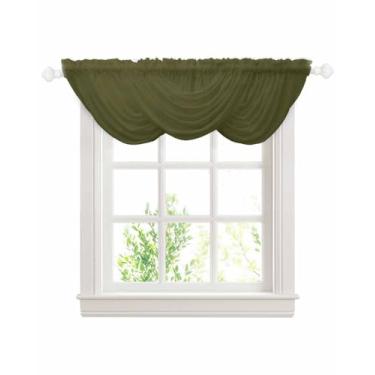 Imagem de Cortinas sanfonadas de cachoeira para janelas verde cor sólida swag saia transparente verde-oliva escura tratamento de janela para sala de estar cozinha quarto banheiro varão bolso cortina drapeada 3