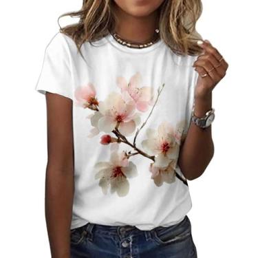Imagem de Camiseta ZOCANIA com estampa floral feminina, mistura de algodão