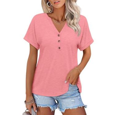 Imagem de Camiseta feminina TICTICMISS com decote em V e manga curta, coral de v