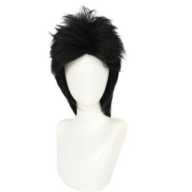 Imagem de Peruca preta, punk rock mullet, 37 cm, traje de cabelo sintético - yiw
