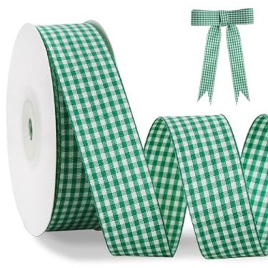 Imagem de TONIFUL Fita xadrez xadrez de 2,5 cm x 25 metros de buquê de guingão verde para embrulhar presentes, arcos de cabelo, buquê floral, artesanato, Páscoa, Dia dos Namorados, chá de bebê, aniversário