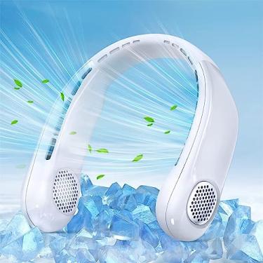 Imagem de WYUYIWH Ventilador de pescoço portátil, ventilador de resfriamento de 360° para uso em 3 velocidades, recarregável, ultra silencioso, potente ventilador para escritório doméstico ao ar livre, branco