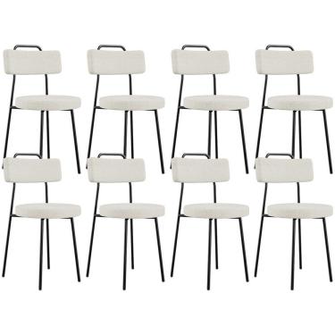 Imagem de Kit 08 Cadeiras Decorativas Estofada Para Sala De Jantar Barcelona L02 Linho Champagne - Lyam