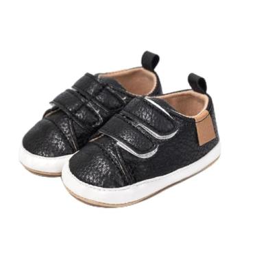 Imagem de Sapatos para bebês meninos e meninas, sapatos de berço para primeira caminhada, sola de borracha antiderrapante, mocassins para recém-nascidos, Preto, 12-18 Months Toddler