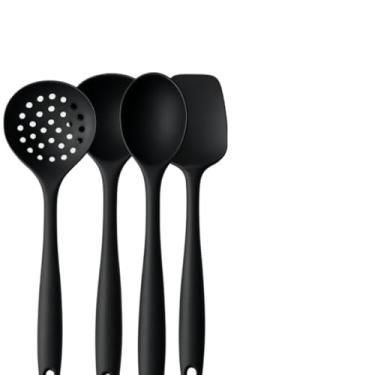 Imagem de Colher de Silicone para Cozinha Conjunto, Preto e Vermelho, Adequado Tanto para Uso DoméStico Como para Catering.(KIT 04 SILICONE - PRETO)