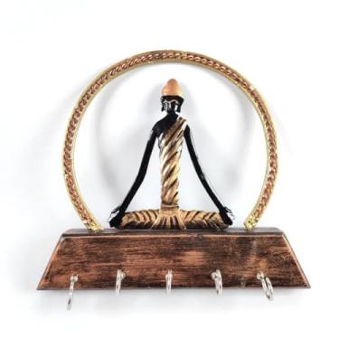 Imagem de COZY CRAFTCLUB Organizador de chaves de Buda elegante com gaveta – Porta-chaves rústico para entrada de casa de fazenda, ganchos de parede, porta-chaves, gancho e organizador de chaves de escritório