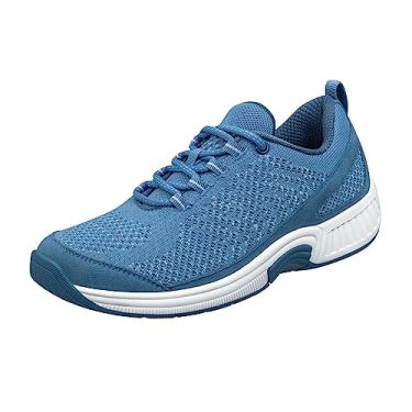 Imagem de Orthofeet Tênis feminino ortopédico de malha coral, azul, tamanho 43 largo, Azul, 11 Wide