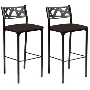 Imagem de Kit 02 Banquetas Alta Com Encosto Luiza Gourmet Para Balcão Cozinha Suede Marrom - Aurora Line