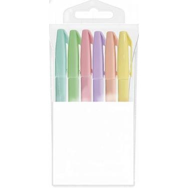 Imagem de Conjunto de Canetas Hidrográficas em Tons Pastel, 6 Cores Suaves, Verde, Rosa, Roxo, Amarelo, Pêssego e Menta