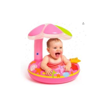 Imagem de Boia Infantil com Cobertura Solar, PVC, 66x66cm, Assento Coberto para Crianças Acima de 12 Meses, Proteção UV, Inflável