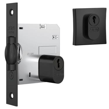 Imagem de Fechadura 1005 Com Trinco Rolete E Roseta Quadrada Black - 40775 - Stam