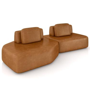 Imagem de Sofá Ilha Modular Para Sala Living Orgânico 305cm Angra K01 Couríssimo Camel - Lyam Decor