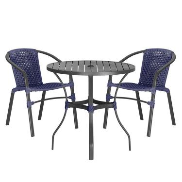 Imagem de 02 Cadeiras Floripa E Mesa Roma 80cm Preta Trama Original Azul