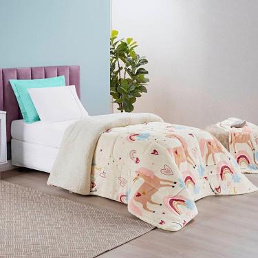 Imagem de Coberdrom Solteiro Carrosel Kids Manta Flannel Sherpa Infantil Premium Toque Macio - Unicórnio