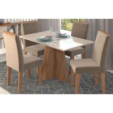 Imagem de Sala De Jantar Completa Patricia C- Tampo Madeirado C- Vidro Canto Reto 130x80cm E 4 Cadeiras Tais Savana-nature-suede Capuccino - Cimol