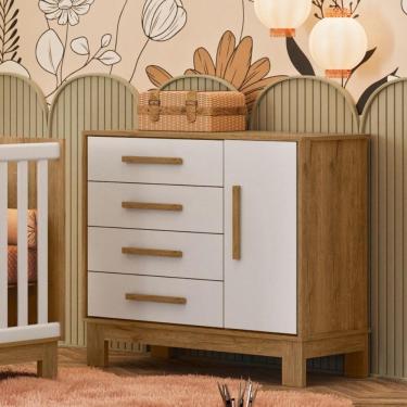 Imagem de Cômoda Sapateira 1 Porta 4 Gavetas Luar Freijo Toq-branco Acetinado