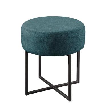 Imagem de Puff Banqueta Otávio Luxo Base Preta Castellar Móbile Linho Azul