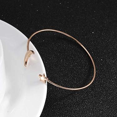Imagem de AYNEFY Pulseira Banhada por Cobre, Decoração da Lua e Estrela, Pulseira Aberta para Mulheres, Material de Cobre Durável, Estilo único, Ajuste Ajustável (Rose Gold)