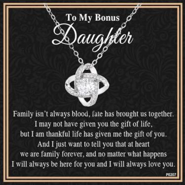 Imagem de Drelinty Colar de nó de amor sincero para madrasta, de mãe e pai, colares de prata com caixa e cartão de presente para mulheres, Dia das Mães, casamento, Dia dos Namorados, Natal, presentes de