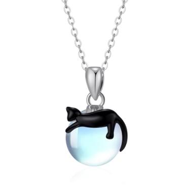 Imagem de TALYKONG Colar de gato preto para mulheres, pingente de gato de pedra da lua, colar gótico, joias presentes para amantes de gatos