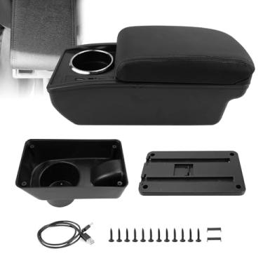 Imagem de Sporacingrts Caixa de apoio de braço compatível com Mitsubishi Mirage 2014-2024, console central de carro com 6 portas USB, armazenamento de camada dupla, almofada deslizante de couro PU, suporte de