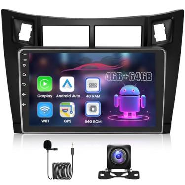 Imagem de Rádio de carro Android de 8 núcleos 4 + 64 G para Toyota Yaris 2006-2011 com WiFi 5G sem fio Carplay Android Auto, tela sensível ao toque IPS 1280P para carro, estéreo, GPS, DSP Bluetooth 5.0, SWC