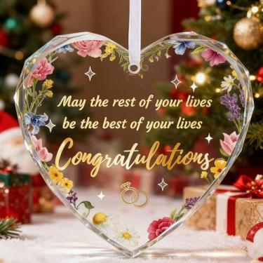 Imagem de Hithespo Presentes de casamento, presentes de noivado para casais, presente de chá de panela para casais recém-noivos, mulheres, presente para ela, noiva para ser presente, enfeite de cristal de Natal