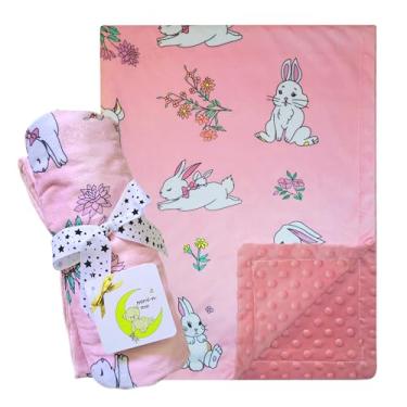 Imagem de Cobertor rosa para bebês com design de coelhinho – batidas ultra macias proporcionam experiência tátil para meninas