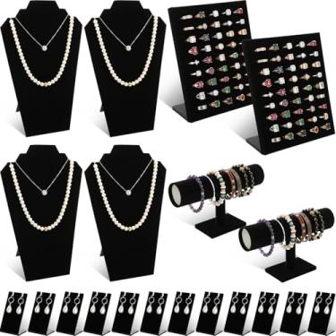 Imagem de RattanView Conjunto de 20 peças de exibição de joias de veludo preto, inclui suportes de colar, suporte de pulseira em forma de L, anel em forma de L, suporte de brinco de acrílico para lojas de