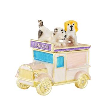 Imagem de Furuida Caixas de joias de carro com lindos anéis esmaltados para filhotes de cachorro, ornamentos pintados à mão, presente de artesanato para mulheres e meninas (rosa)