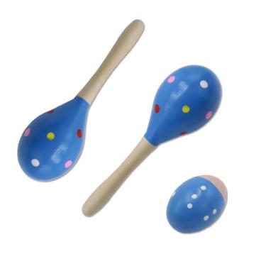 Imagem de Soundspire Pacote com 2 maracas azuis de madeira, agitadores de percussão manual para adultos (instrumentos de festa de ritmo de rumba)