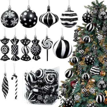 Imagem de Enfeites de pirulito de bengala de doces de Natal para árvore de Natal, 48 peças, pingentes de bola de plástico de hortelã-pimenta para pendurar em festas de Natal em ambientes internos de ano novo