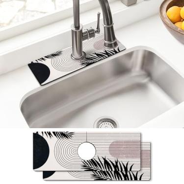 Imagem de Tapete absorvente de torneira de pia, 2 unidades de tapete de secagem ao redor da torneira protetor de respingos atrás da torneira tapete de pia para cozinha, banheiro, ilha Rv 15 x 5,5 polegadas (38