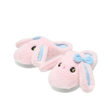 Imagem de Pantufas de coelho para crianças, meninos, meninas, laço de animal fofo, fofo, confortável, desenho animado, mulher, coelho engraçado, travesseiro de nuvem, casa, quarto, casa, para sapatos internos