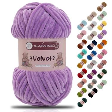Imagem de Makromecity Fio de veludo 100 g (3,5 oz) / 120 m (132 jardas) fio de chenille premium 100% poliéster, ultra macio, antibolinhas, lavável na máquina, 30 cores para tricô e crochê (lavanda, 1 novelo)