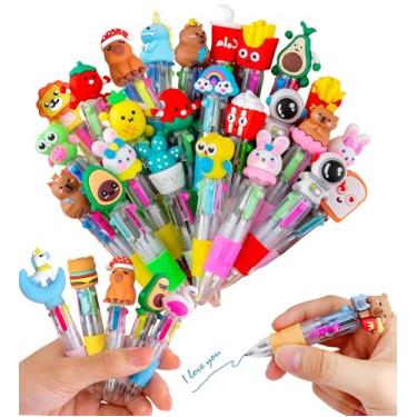 Imagem de 30 peças de mini canetas multicoloridas em uma 4 em 1, linda caneta esferográfica para aniversários e festas infantis, presentes divertidos em massa, canetas kawaii sortidas para crianças, prêmios de