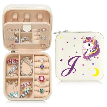 Imagem de Caixa de joias de viagem organizadora para presentes pequena fofa personalizada presente de aniversário natal para filha anel colar brinco caixa organizadora branca letra A-Z